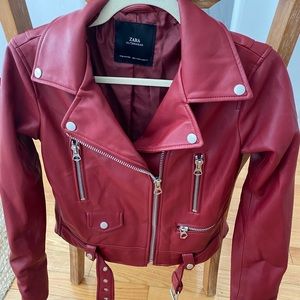 Zara red leather jacket